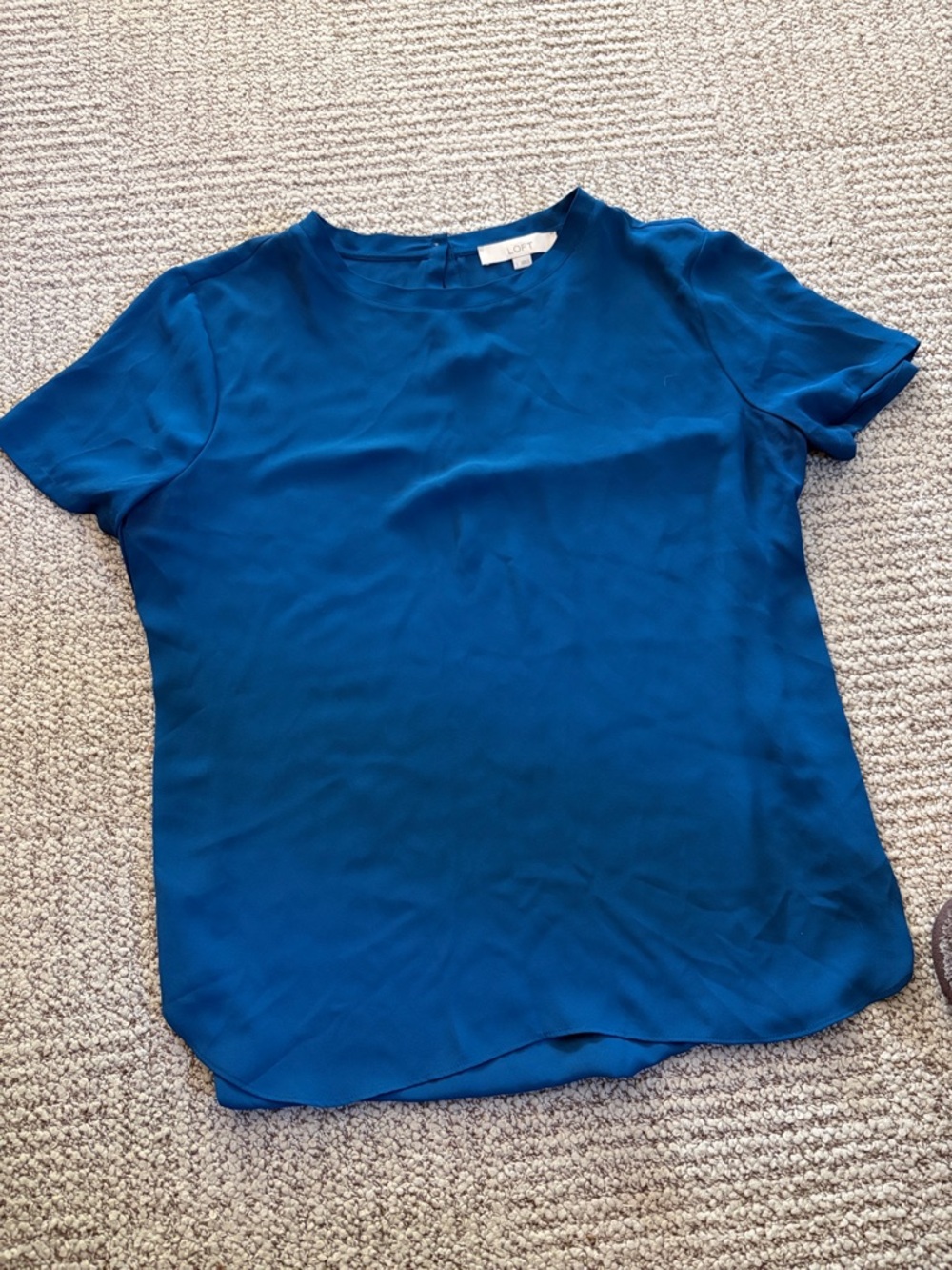 LOFT Teal Blue Short Sleeve Silk-Look Blouse